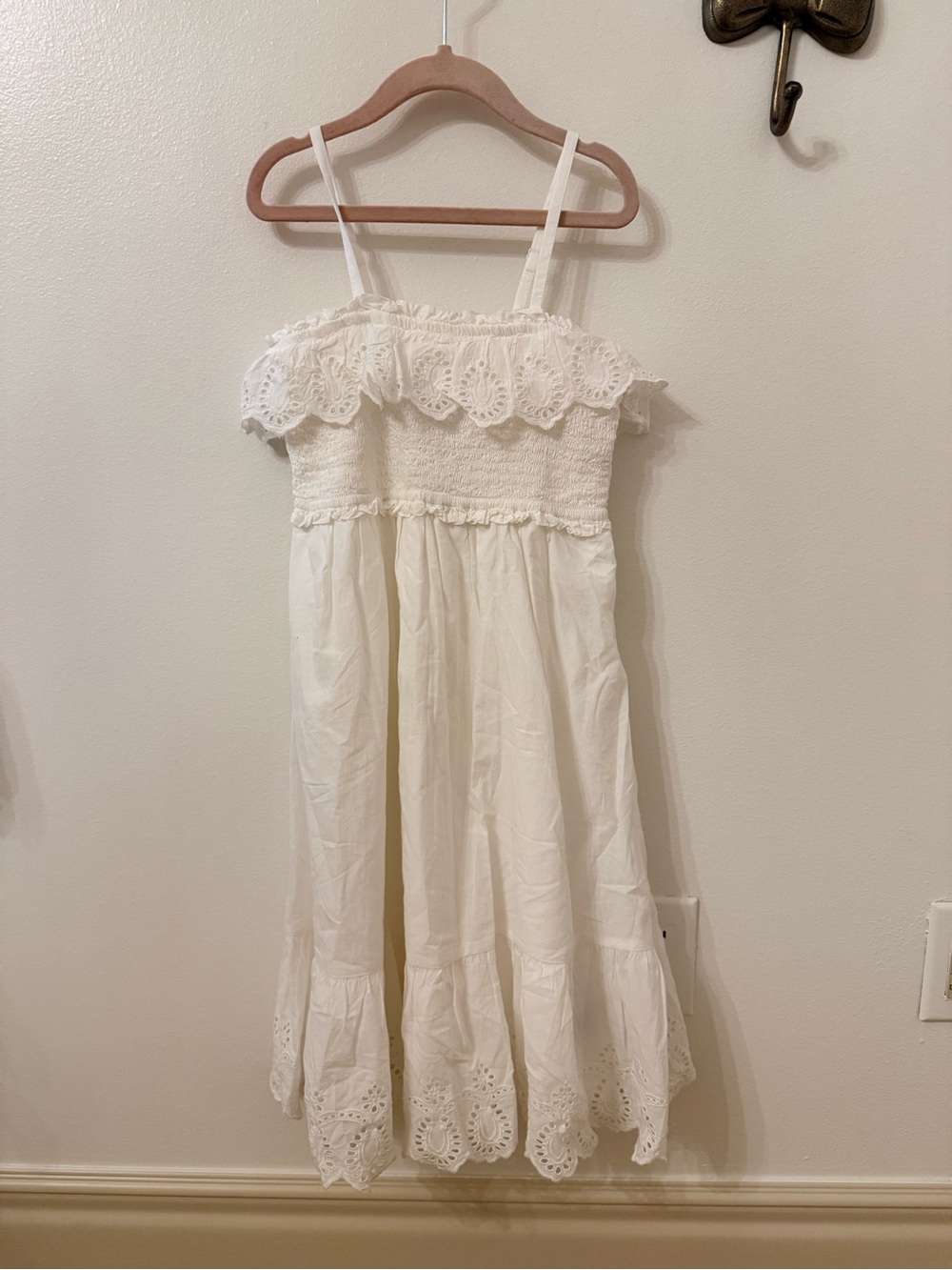 GAP White Eyelet Smocked Sundress with Scalloped Hem